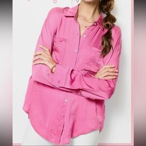 La Miel Pink Lightweight Button Down Long Sleeve‎ Shirt- Small